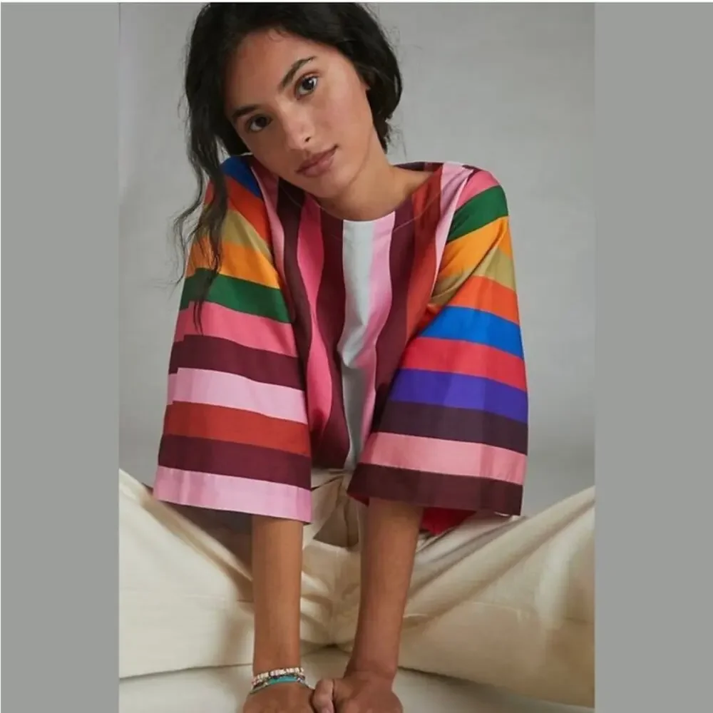 Anthropologie Geisha Designs Rainbow Striped Statement Top Size XS - Picture 6 of 6